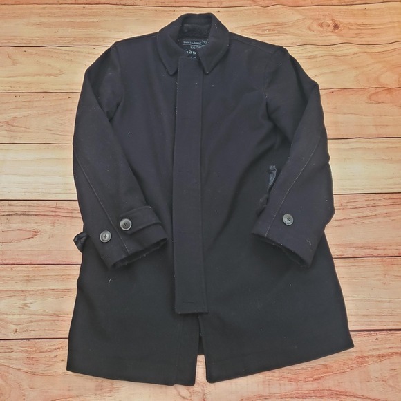Gap Coat Mens Medium Black Wool Blend Sherpa Lined Button Zip Winter Jacket - Picture 1 of 10